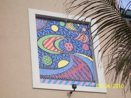 Artist's conceptual drawing of DNA in frame on side of building